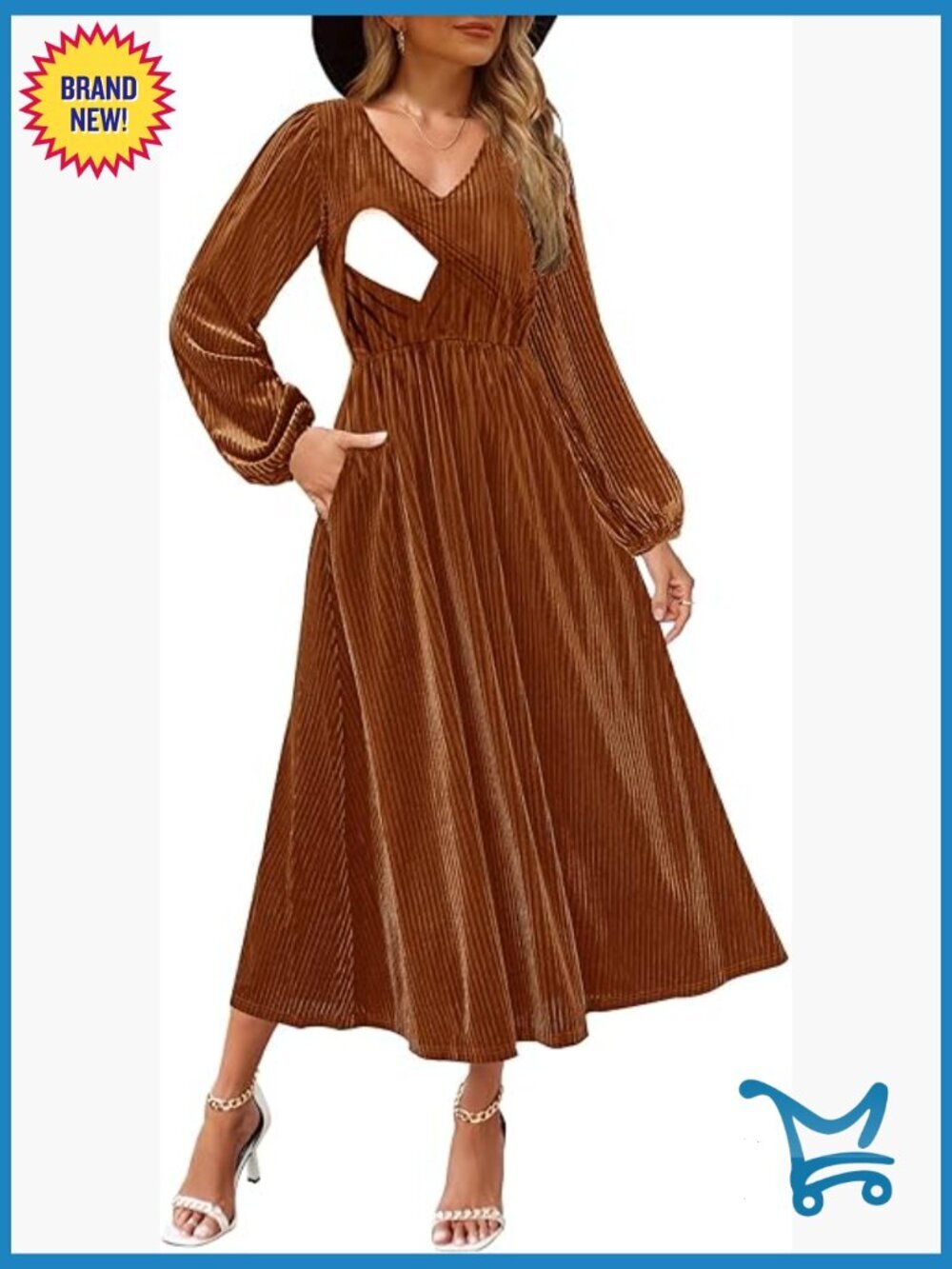 Nursing Long Sleeve V Neck Velvet Maxi Dress with Pockets Flowy Wedding Guest